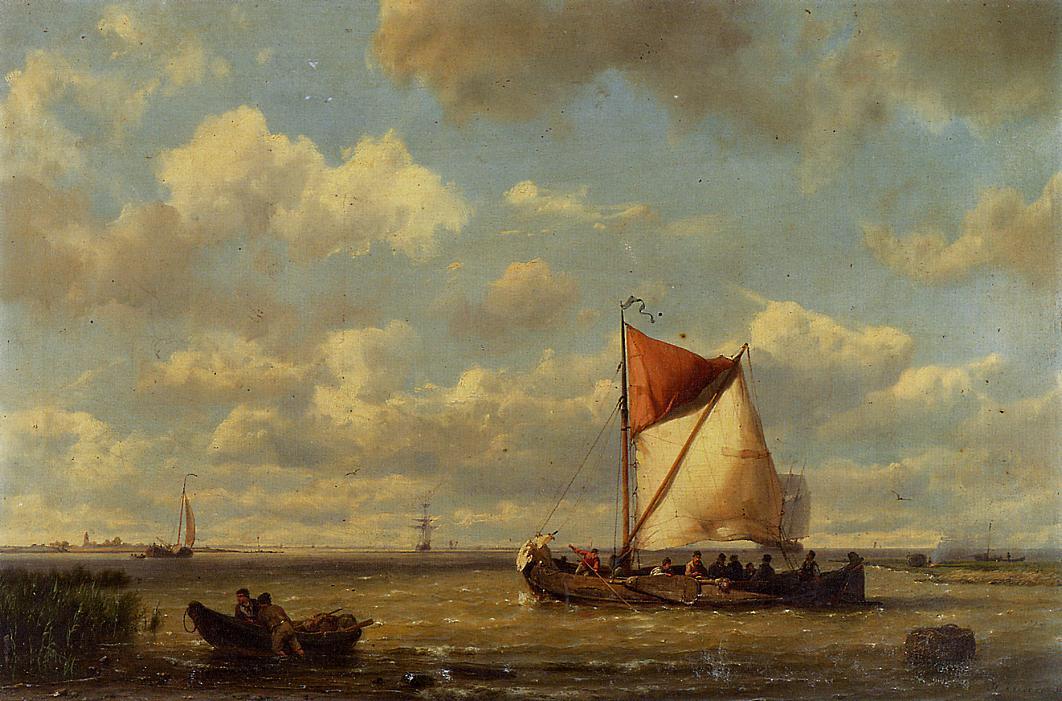 Shipping in a Calm on the Zuyder Zee, vintage artwork by Hermanus Koekkoek The Elder, A3 (16x12") Poster Print