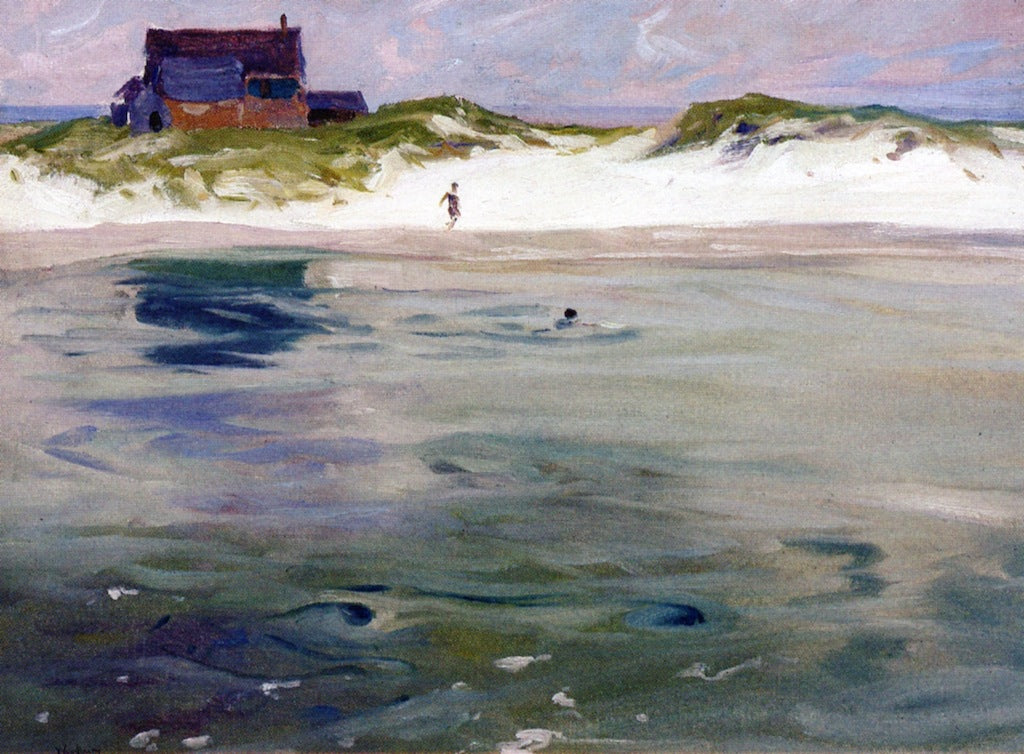 Bathers, Ogunquit Beach, Maine, vintage artwork by Charles H. Woodbury, 12x8" (A4) Poster