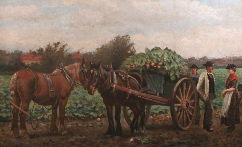 Horses and Figures in a Turnip Field, vintage artwork by William Edward Millner, 12x8" (A4) Poster