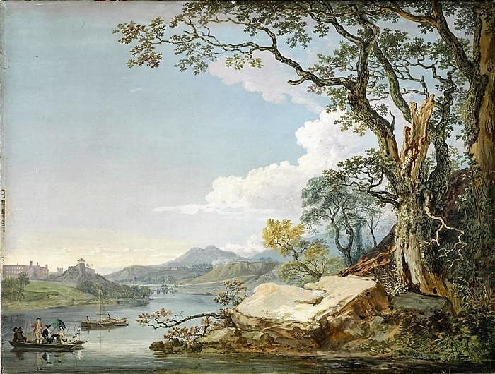 The River Severn at Shrewsbury, Shropshire, vintage artwork by Paul Sandby , R.A., 12x8" (A4) Poster
