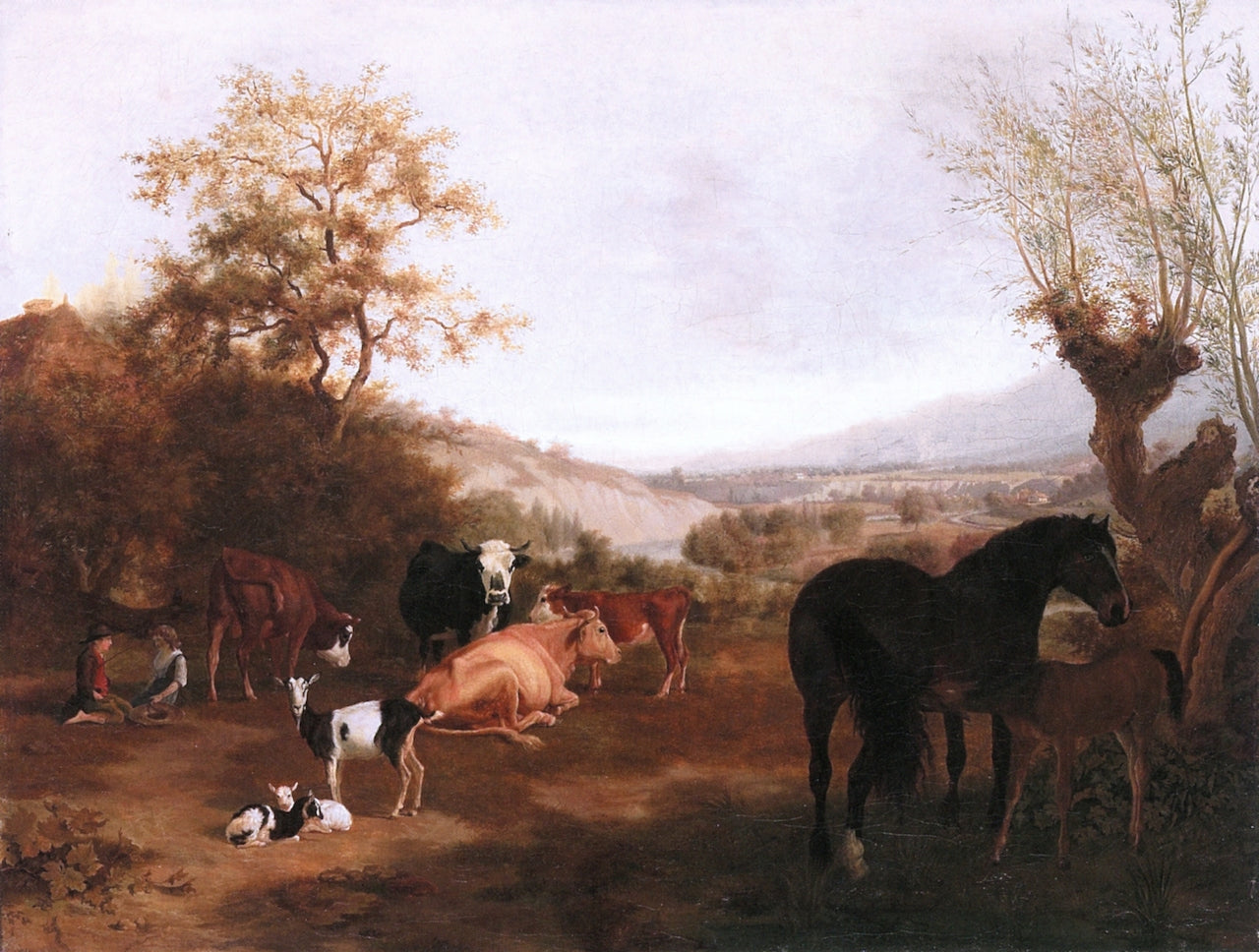 Geneva Landscape with Horses and Cows, vintage artwork by Adam Töpffer, 12x8" (A4) Poster
