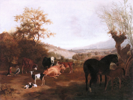 Geneva Landscape with Horses and Cows, vintage artwork by Adam Töpffer, 12x8" (A4) Poster