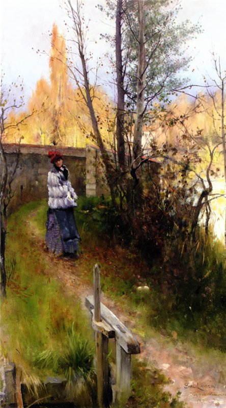 Karin in Grez, Autumn by Carl Larsson,A3(16x12")Poster