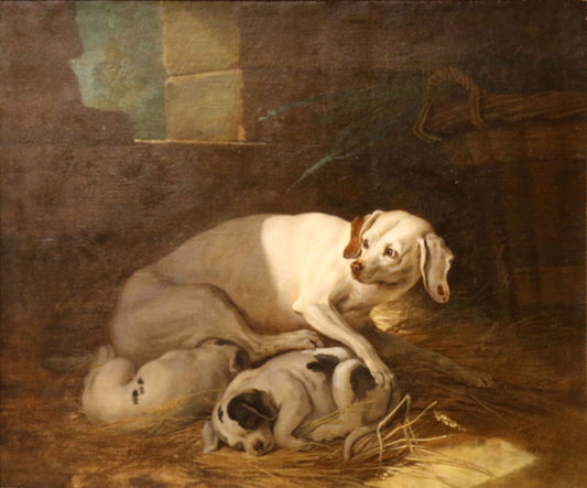 Dog and Puppies, vintage artwork by Jean-Baptiste Oudry, 12x8" (A4) Poster