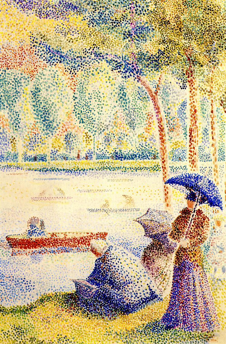 A Walk on the Banks of a River, vintage artwork by Hippolyte Petitjean, 12x8" (A4) Poster