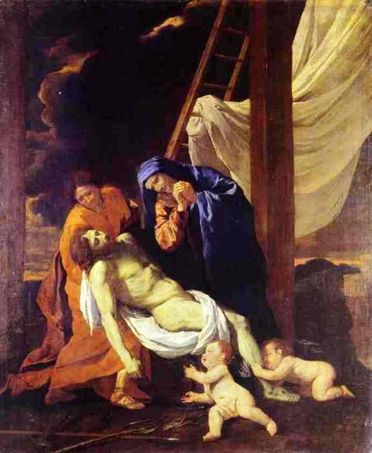 Descend from the Cross, vintage artwork by Nicolas Poussin, 12x8" (A4) Poster