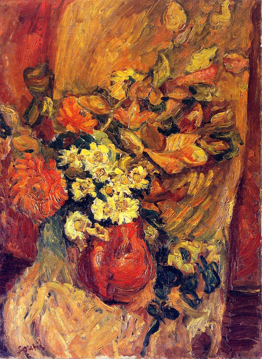 Flowers in a Pot on a Chair, vintage artwork by Chaim Soutine, 12x8" (A4) Poster