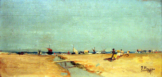 Malvarrosa Beach, vintage artwork by Ignacio Pinazo Camarlench, 12x8" (A4) Poster