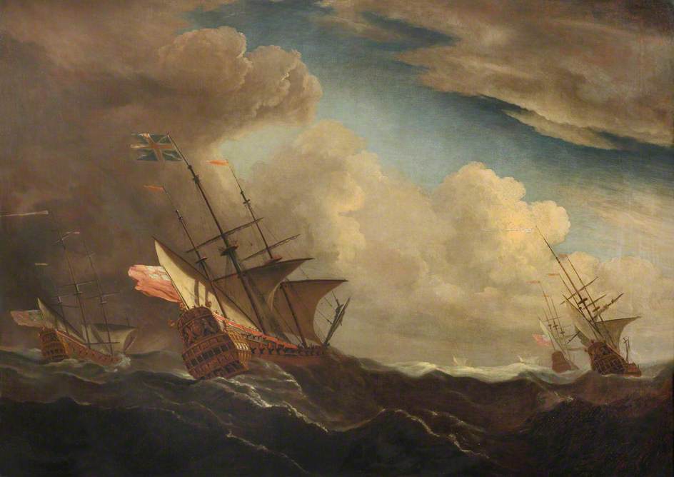 English Ships at Sea Beating Windward in a Gale, vintage artwork by Willem van de Velde the Younger, 12x8" (A4) Poster