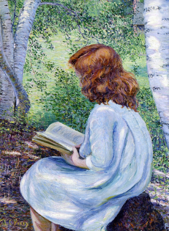 Child with Red Hair Reading, vintage artwork by Lilla Cabot Perry, 12x8" (A4) Poster