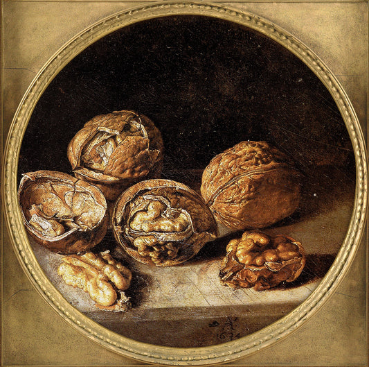 Still Life with Walnuts, vintage artwork by Antonio de Pereda, 12x8" (A4) Poster