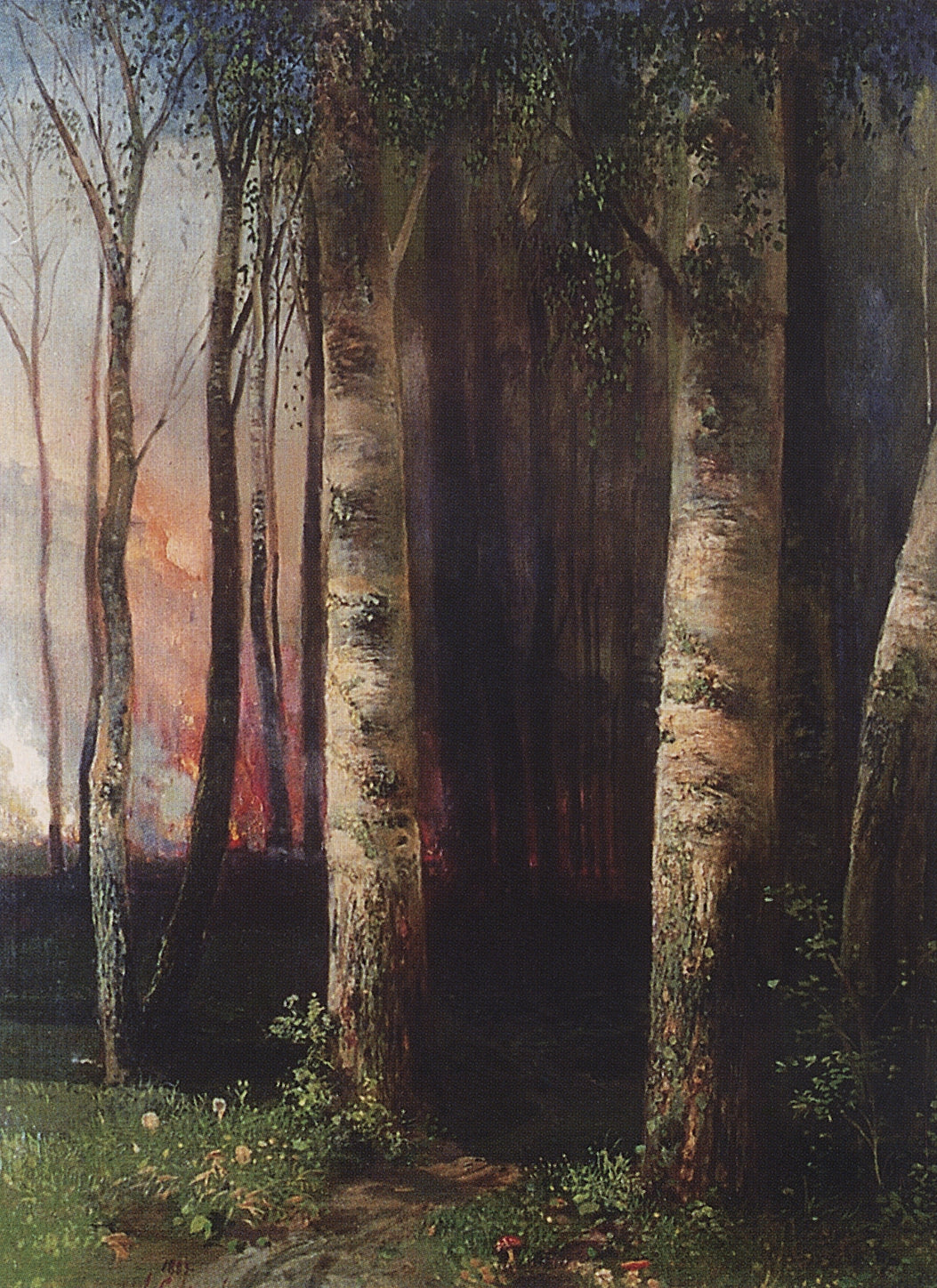 Forest Fire, vintage artwork by Alexei Kondratyevich Savrasov, 12x8" (A4) Poster