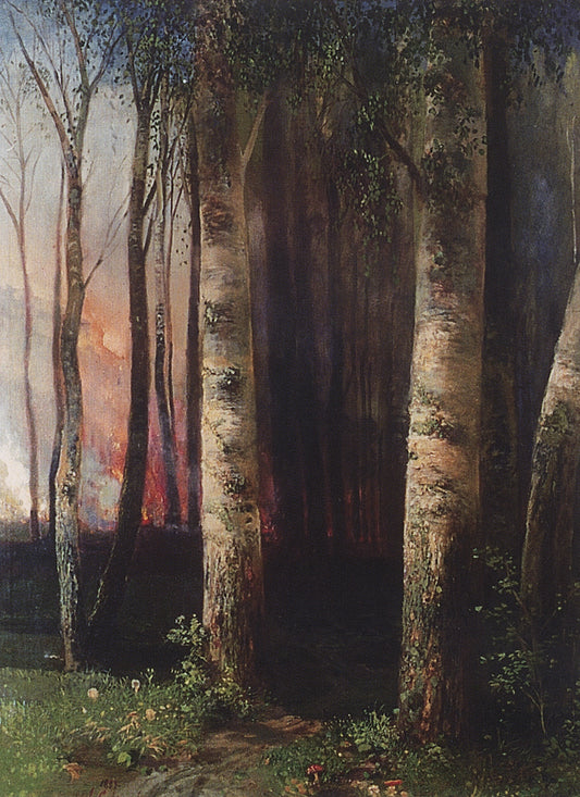 Forest Fire, vintage artwork by Alexei Kondratyevich Savrasov, 12x8" (A4) Poster