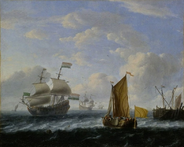 Dutch Warships, vintage artwork by Ludolf Backhuysen, 12x8" (A4) Poster