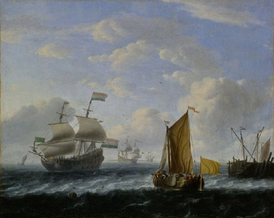 Dutch Warships, vintage artwork by Ludolf Backhuysen, 12x8" (A4) Poster