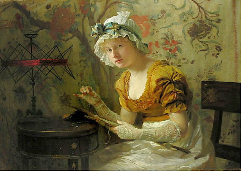 Woman Embroidering by Franz Xavier Simm,A3(16x12")Poster