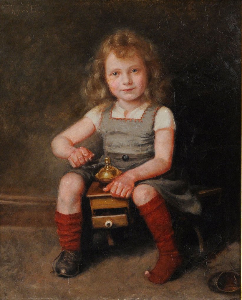 Girl with a Coffee Grinder, vintage artwork by Knut Ekwall, 12x8" (A4) Poster