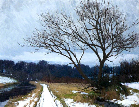 On the Lagan, Winter, vintage artwork by Hans Iten, 12x8" (A4) Poster