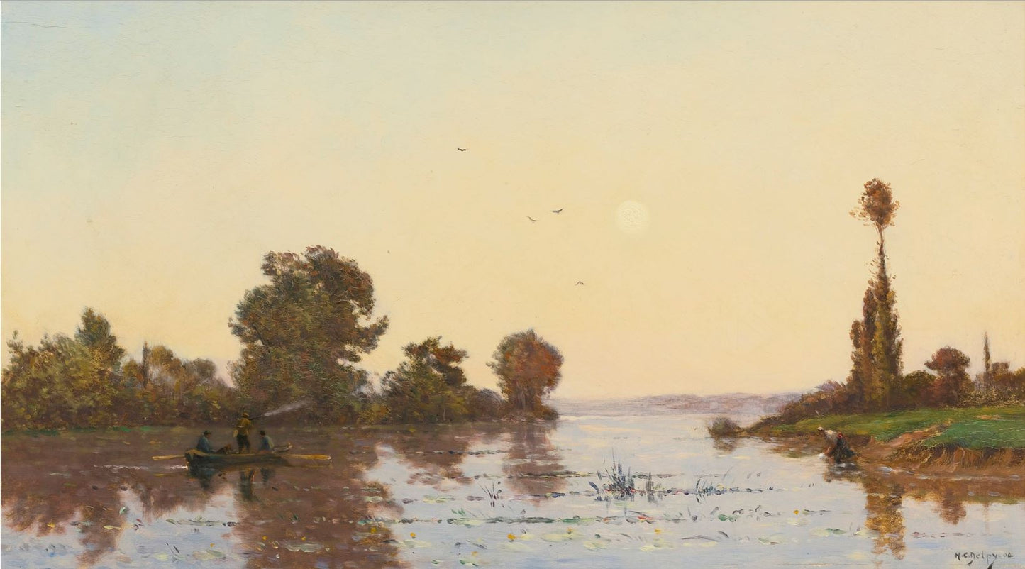Sunset on a River, vintage artwork by Hippolyte-Camille Delpy, 12x8" (A4) Poster