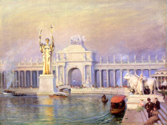 East End of the Grand Basin, World's Columbian Exposition, vintage artwork by Charles Courtney Curran, 12x8" (A4) Poster