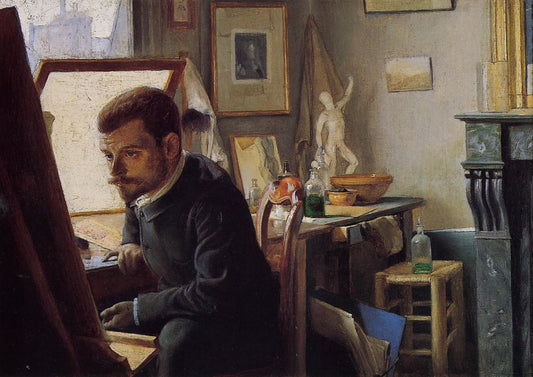 Felix Jasinski in His Printmaking Studio, vintage artwork by Felix Vallotton, 12x8" (A4) Poster