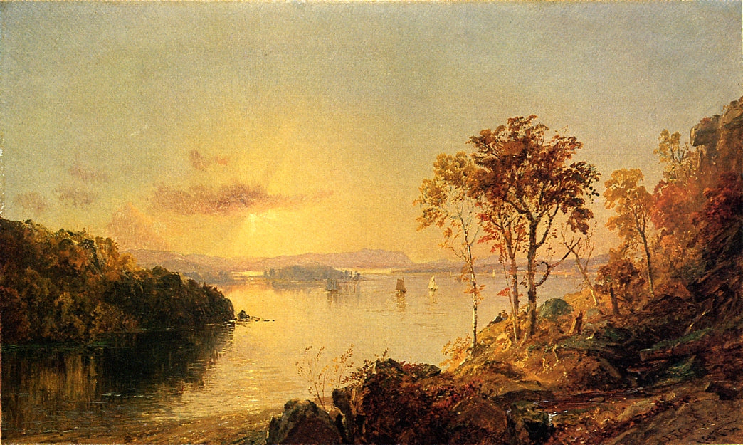 Figures on the Hudson River, vintage artwork by Jasper Francis Cropsey, 12x8" (A4) Poster