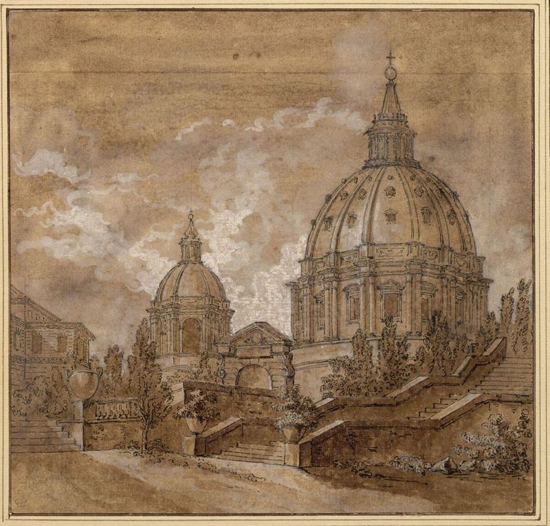 St. Peter's, Rome, vintage artwork by Jean-Baptiste Marie Pierre, 12x8" (A4) Poster