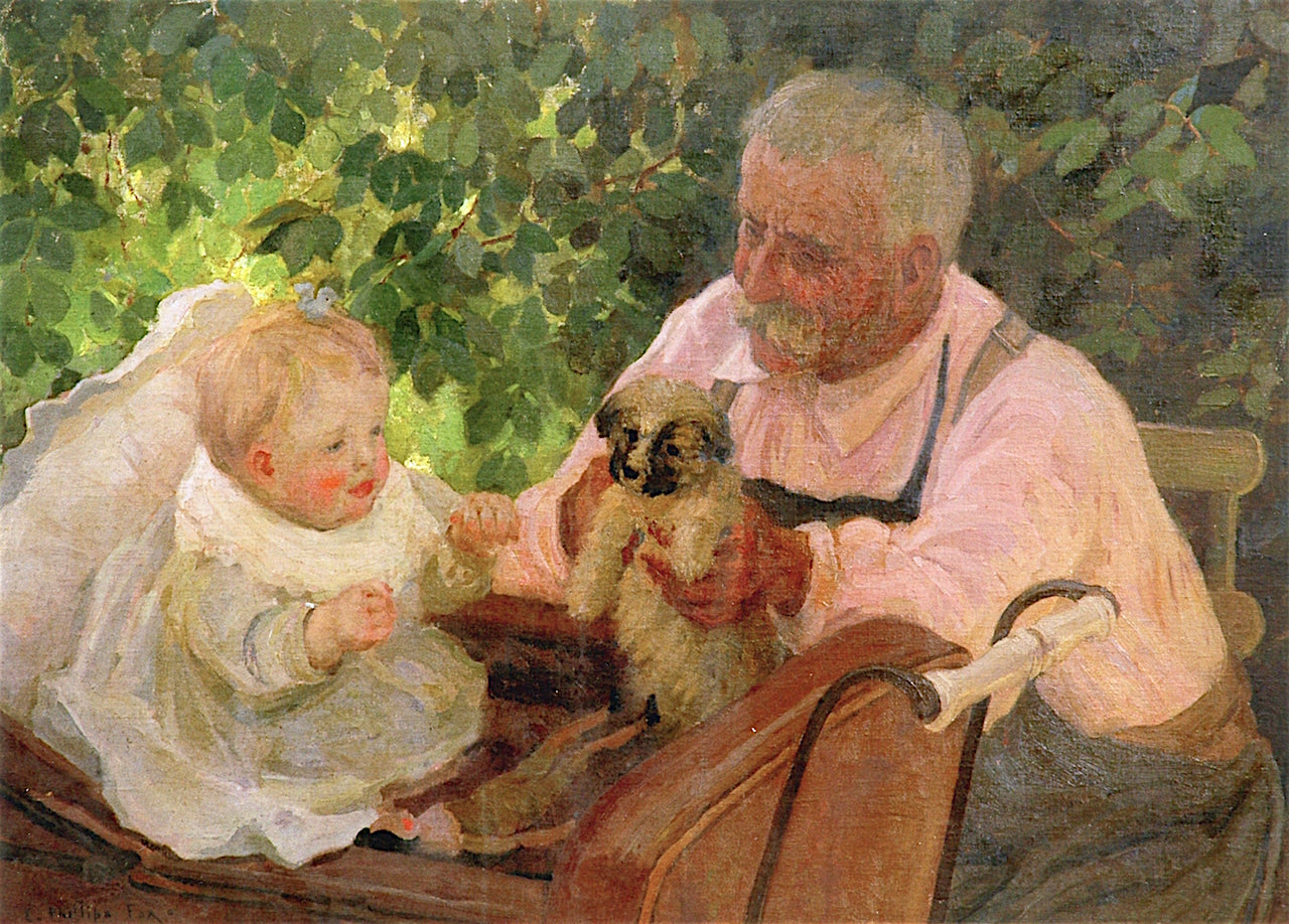 Pere Rivart with His Granddaughter by Emanuel Phillips Fox,A3(16x12")Poster