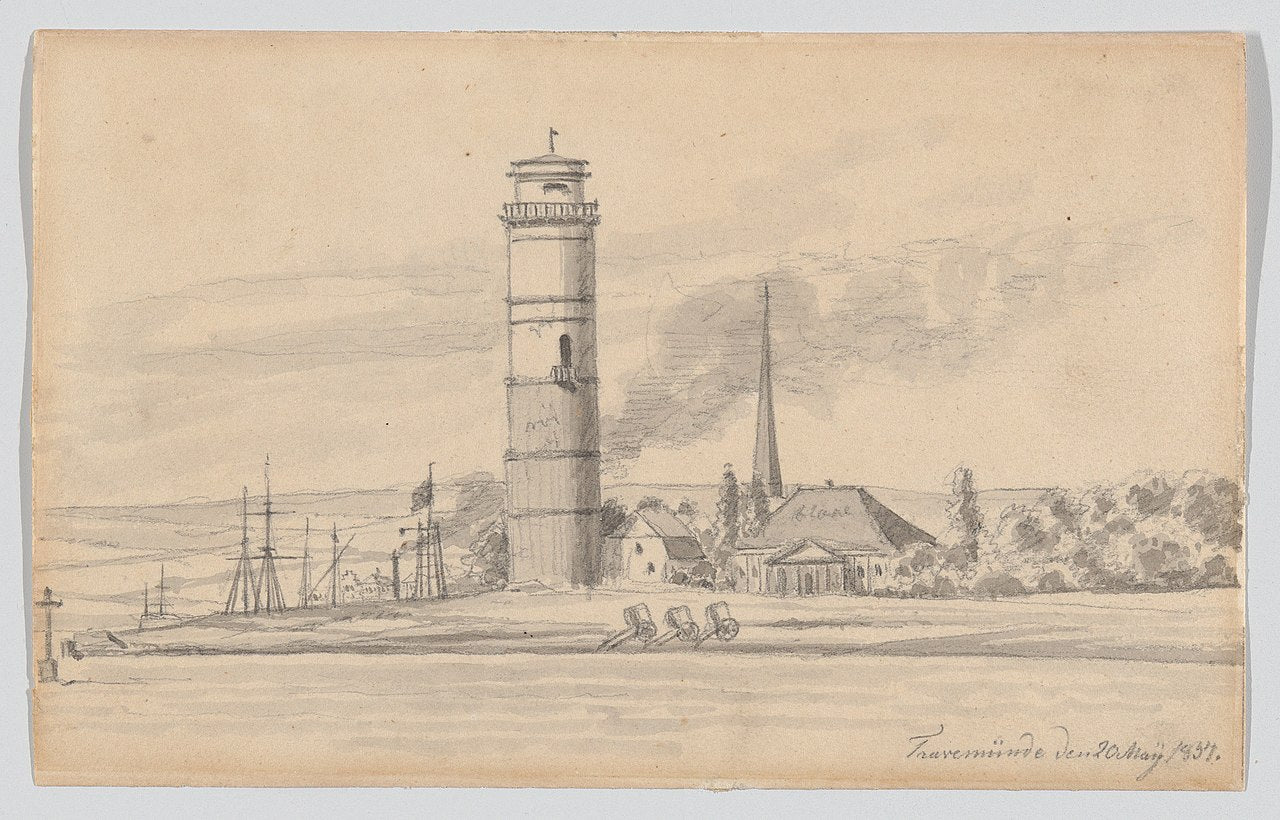 The Lighthouse of Travemünde Seen from the South, vintage artwork by Martinus Rørby e, A3 (16x12") Poster Print