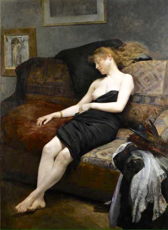 Asleep in the Studio, vintage artwork by Georges Roussin, 12x8" (A4) Poster