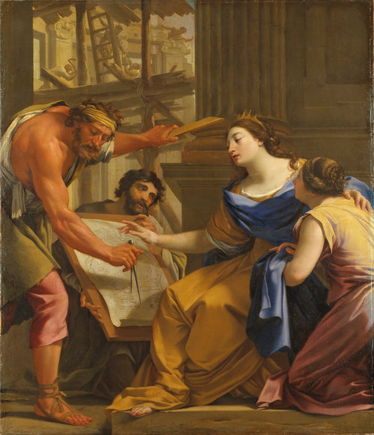 Artemisia Building the Mausolaeum, vintage artwork by Simon Vouet, 12x8" (A4) Poster