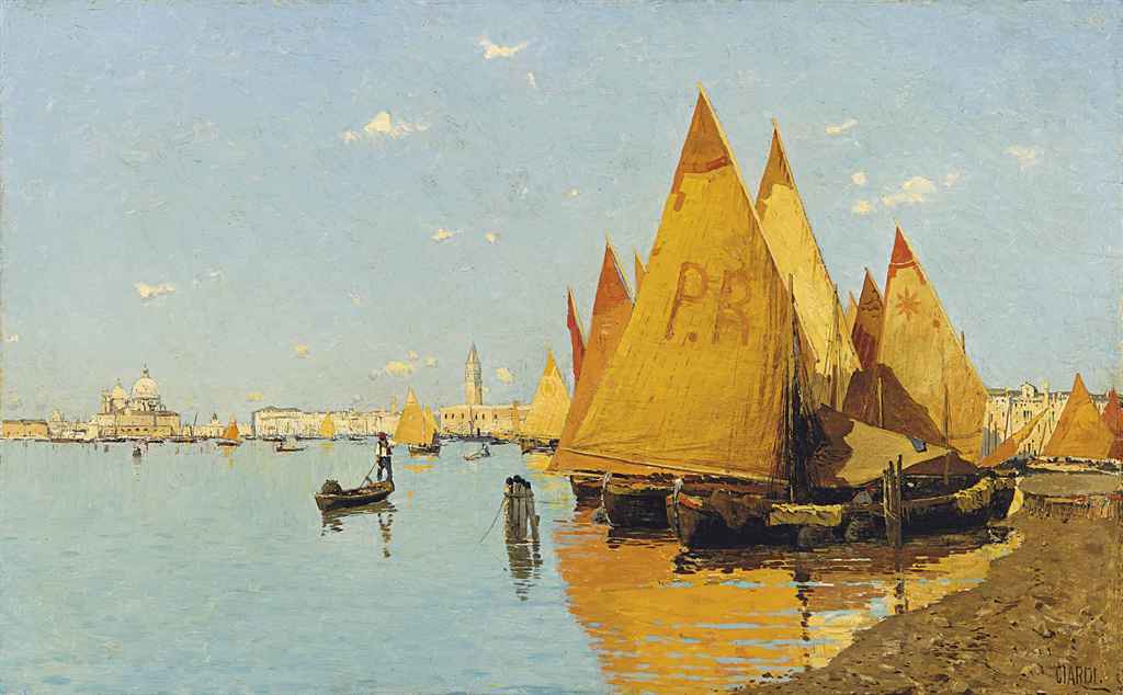 Vele in Laguna, vintage artwork by Guglielmo Ciardi, 12x8" (A4) Poster