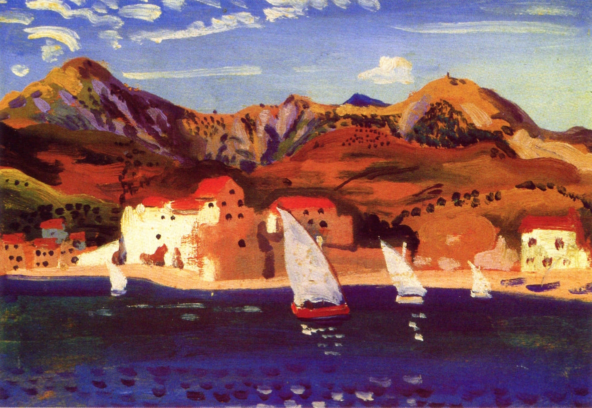 Fishing Boats, Collioure, vintage artwork by James Dickson Innes, 12x8" (A4) Poster