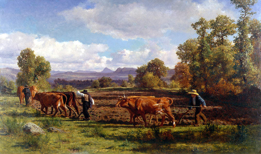 Ploughing in the Nivernais, vintage artwork by Auguste Bonheur, 12x8" (A4) Poster
