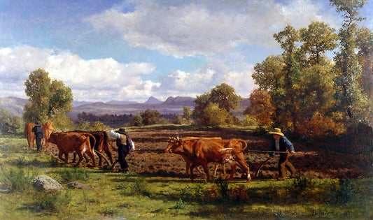 Ploughing in the Nivernais, vintage artwork by Auguste Bonheur, 12x8" (A4) Poster