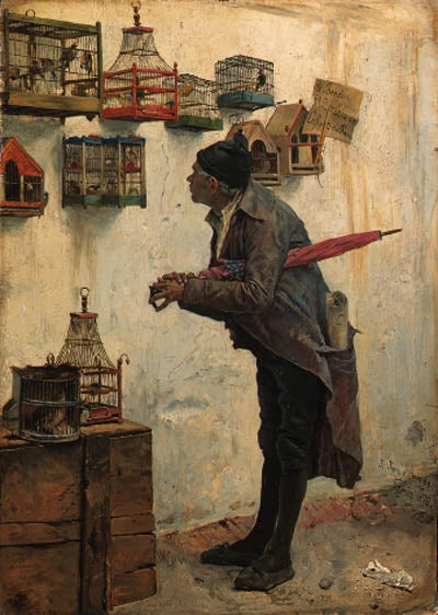 The Bird Fancier, vintage artwork by Jose Jimenez y Aranda, 12x8" (A4) Poster