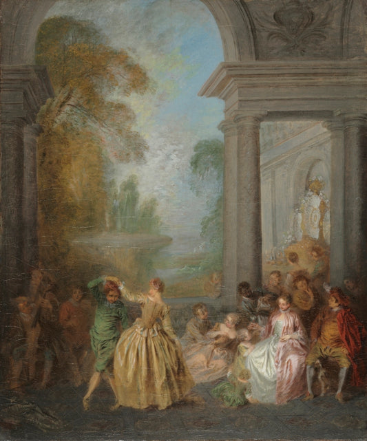 Dancers in a Pavilion, vintage artwork by Jean-Baptiste Pater, 12x8" (A4) Poster