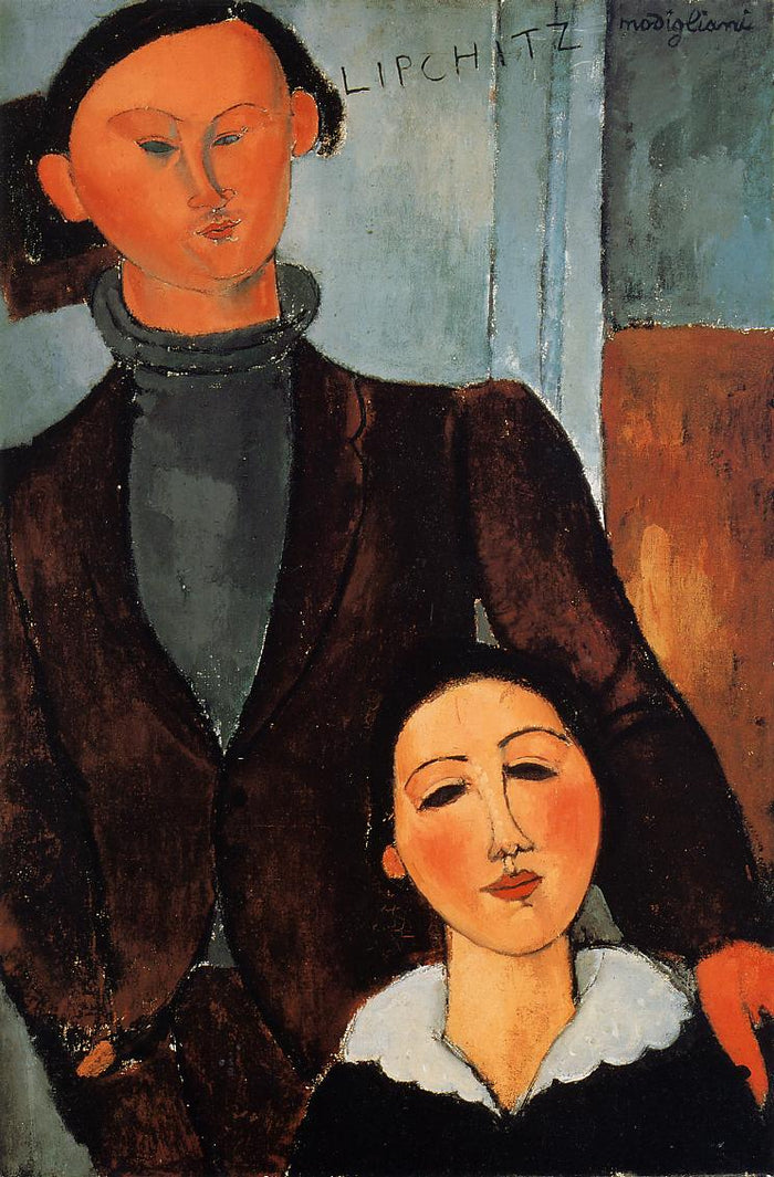 Jacques and Berthe Lipchitz, vintage artwork by Amedeo Modigliani, 12x8