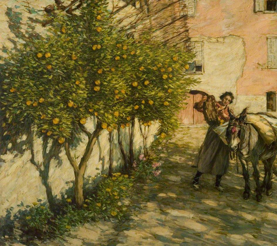 Gathering Oranges, vintage artwork by Henry Herbert la Thangue, 12x8" (A4) Poster