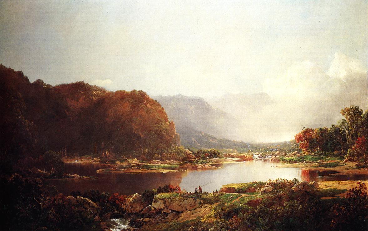 Fishermen in the Adironcacks, Hudson River, vintage artwork by William Louis Sonntag, Sr, 12x8" (A4) Poster