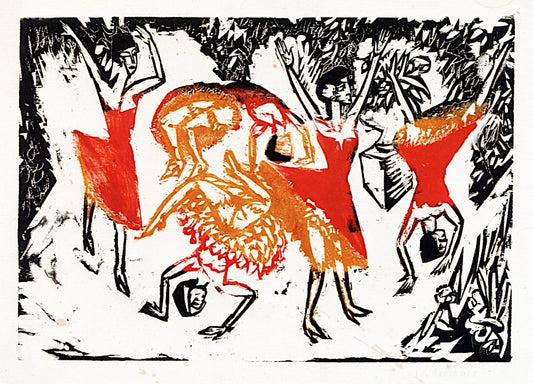 Cartwheeling Acrobatic Dancers, vintage artwork by Ernst Ludwig Kirchner, 12x8" (A4) Poster