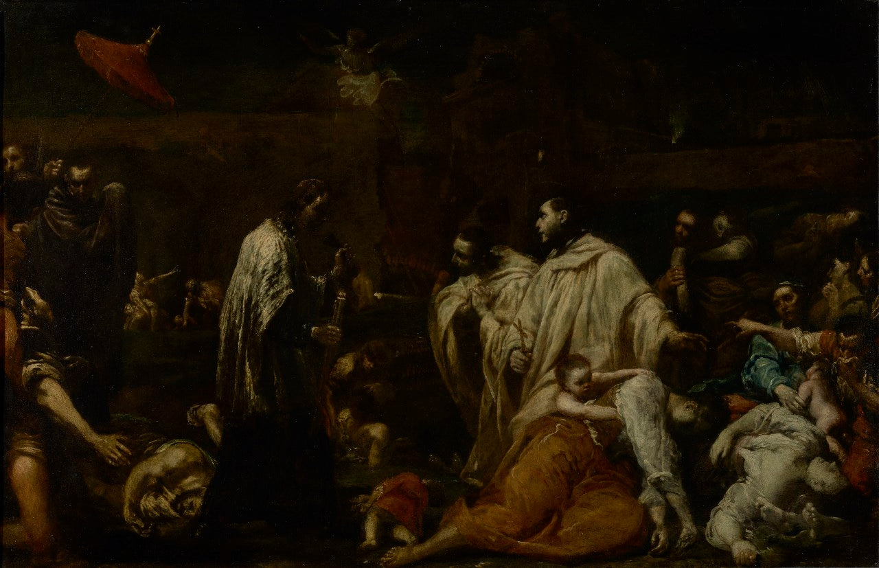 Bernard Tolomei and the Plague in Siena, vintage artwork by Giuseppe Maria Crespi, 12x8" (A4) Poster