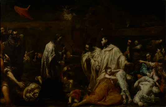 Bernard Tolomei and the Plague in Siena, vintage artwork by Giuseppe Maria Crespi, 12x8" (A4) Poster