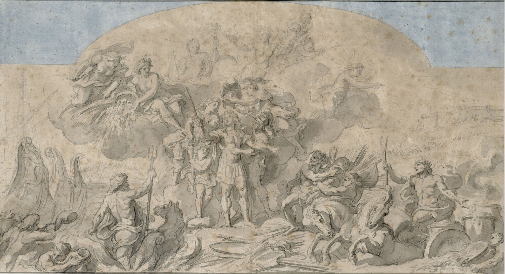 Louis XIV Building Armies on Earth and Sea, vintage artwork by Charles Le Brun, 12x8" (A4) Poster