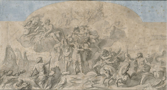 Louis XIV Building Armies on Earth and Sea, vintage artwork by Charles Le Brun, 12x8" (A4) Poster