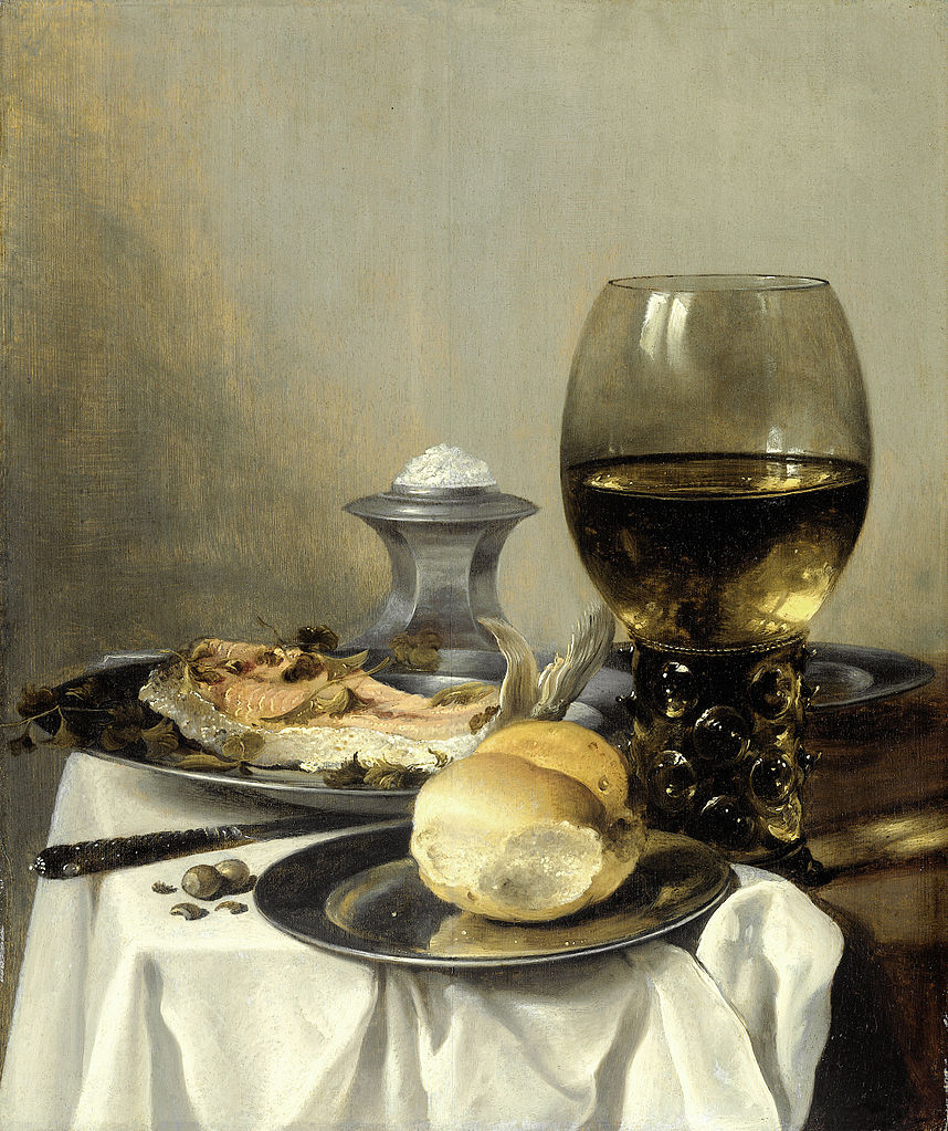 Still Life with Salt Tub, vintage artwork by Pieter Claesz, 12x8" (A4) Poster