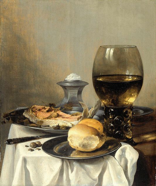 Still Life with Salt Tub, vintage artwork by Pieter Claesz, 12x8" (A4) Poster