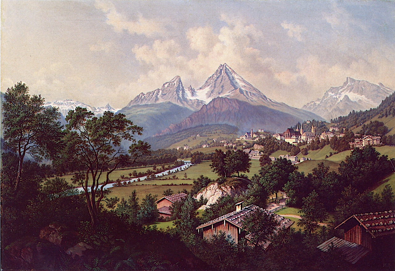 View of the Watzmann near Salzburg, vintage artwork by Hubert Sattler, A3 (16x12") Poster Print