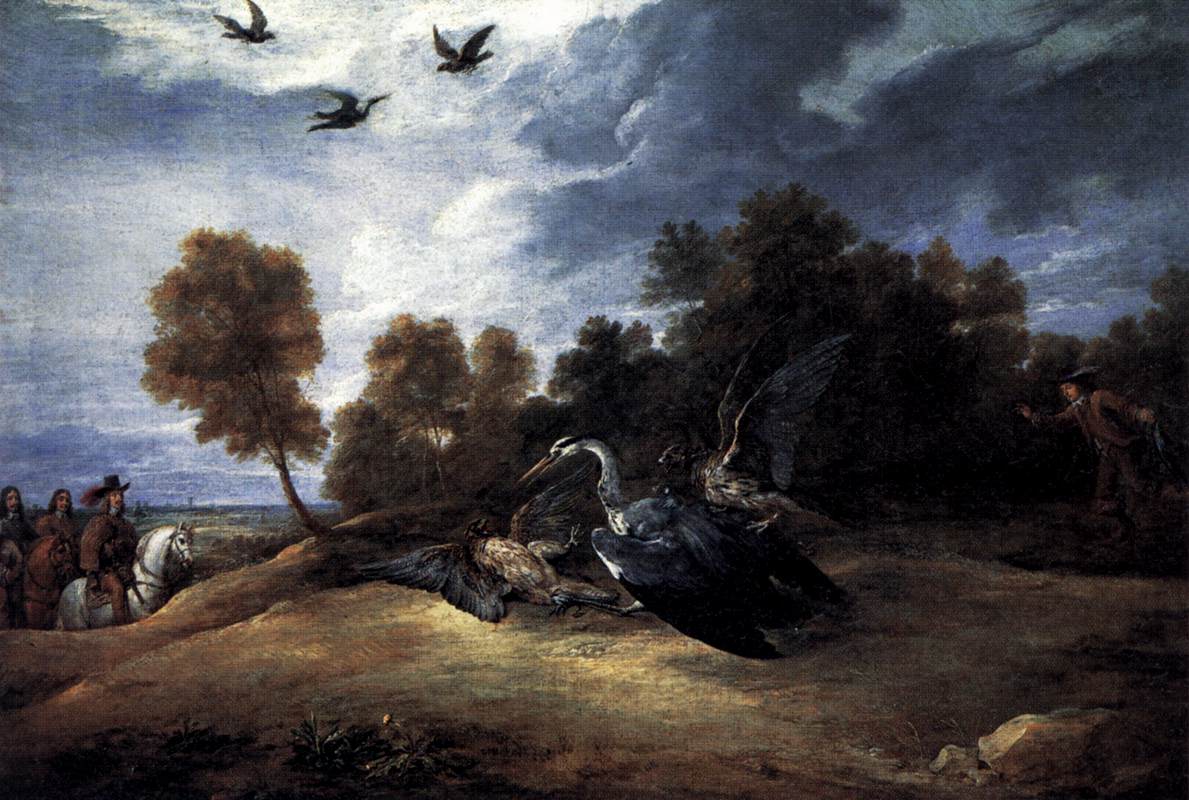 Heron Hunting with Archduke Leopold Wilhelm, vintage artwork by David Teniers (II), 12x8" (A4) Poster