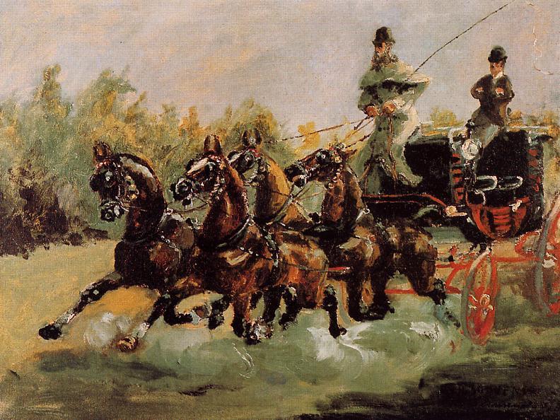 Alphonse de Toulouse-Lautrec Driving His Four-in-Hand, vintage artwork by Henri de Toulouse-Lautrec, 12x8" (A4) Poster